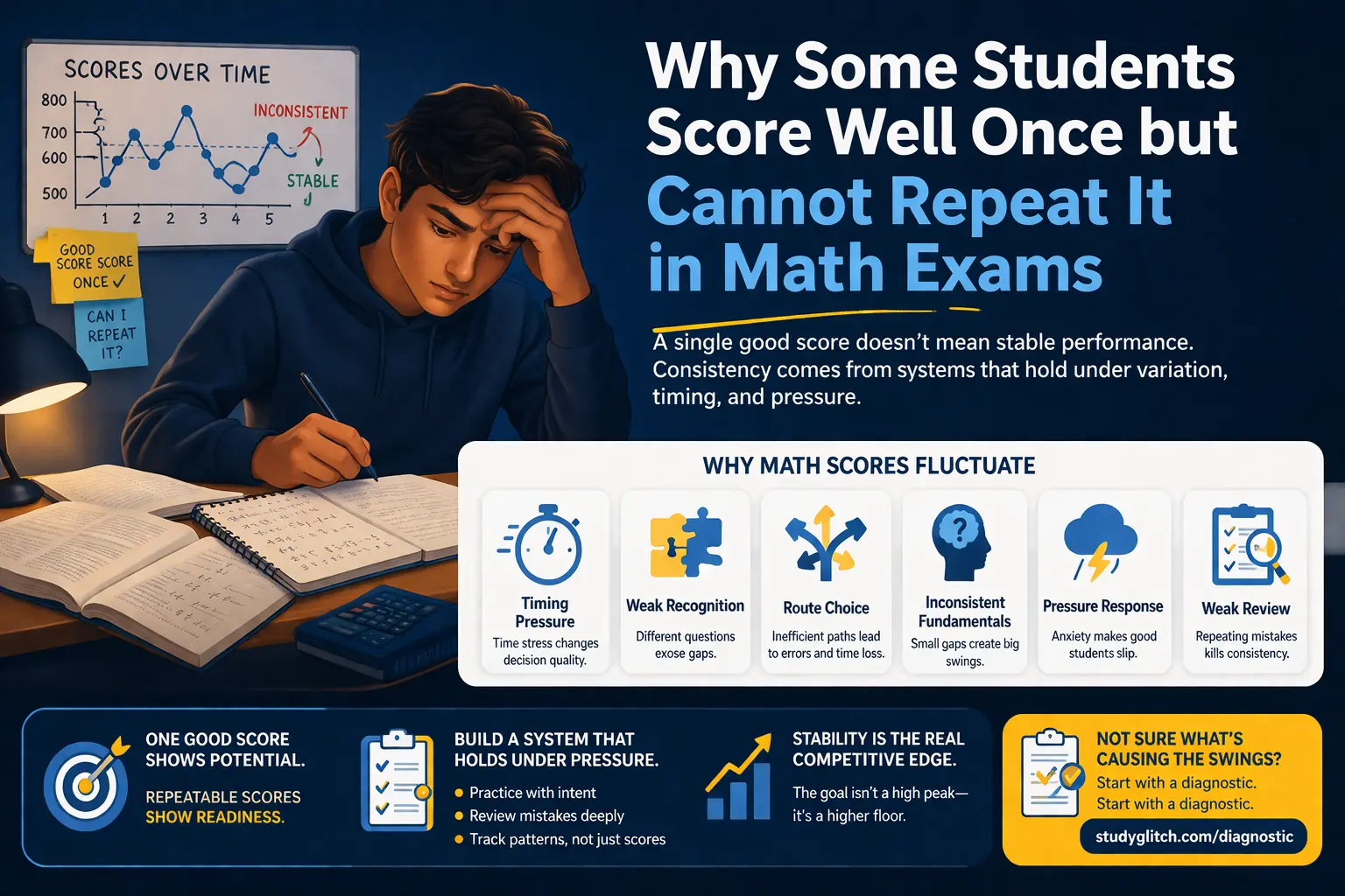 Why Some Students Score Well Once but Cannot Repeat It in Math Exams
