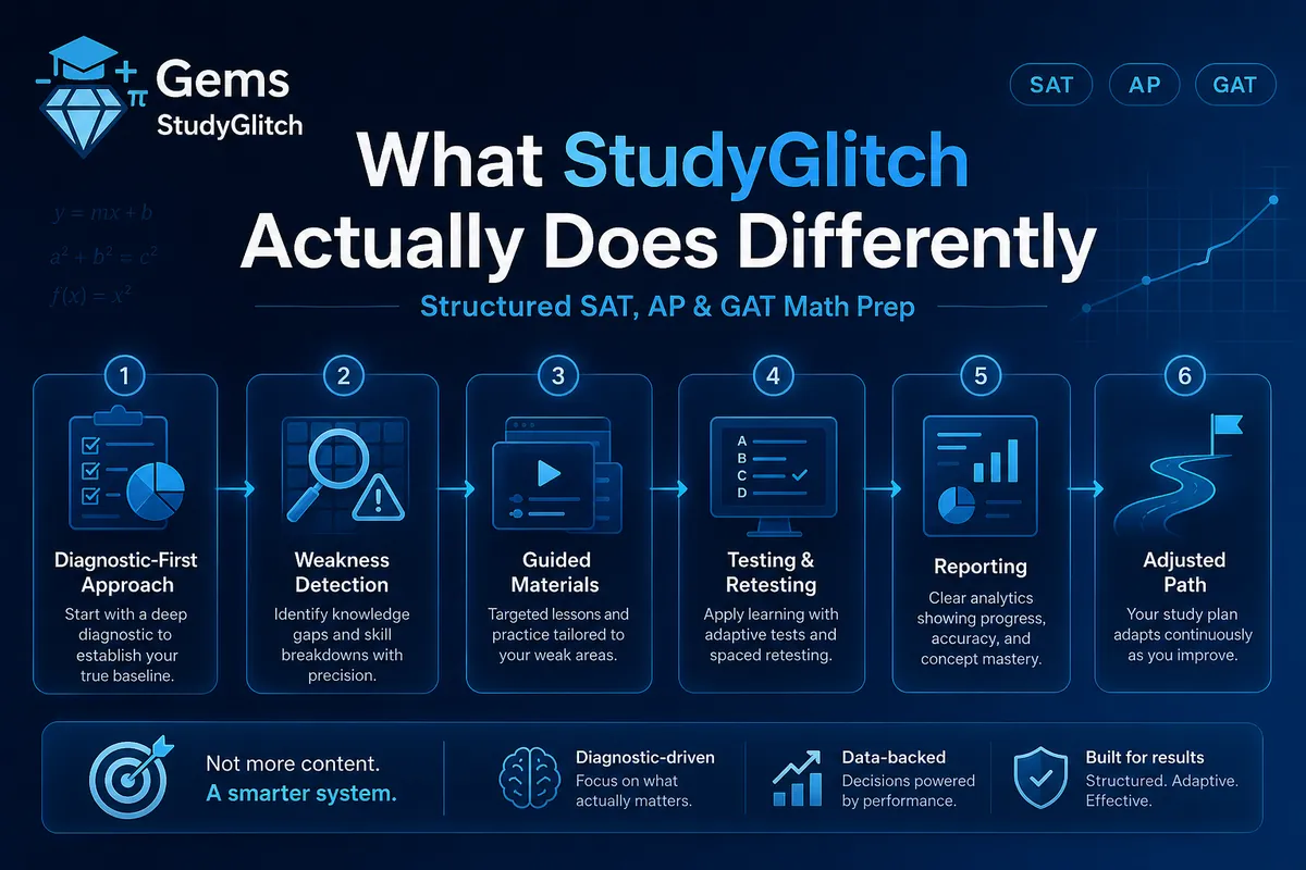 What StudyGlitch Actually Does Differently in SAT, AP, and GAT Math Prep